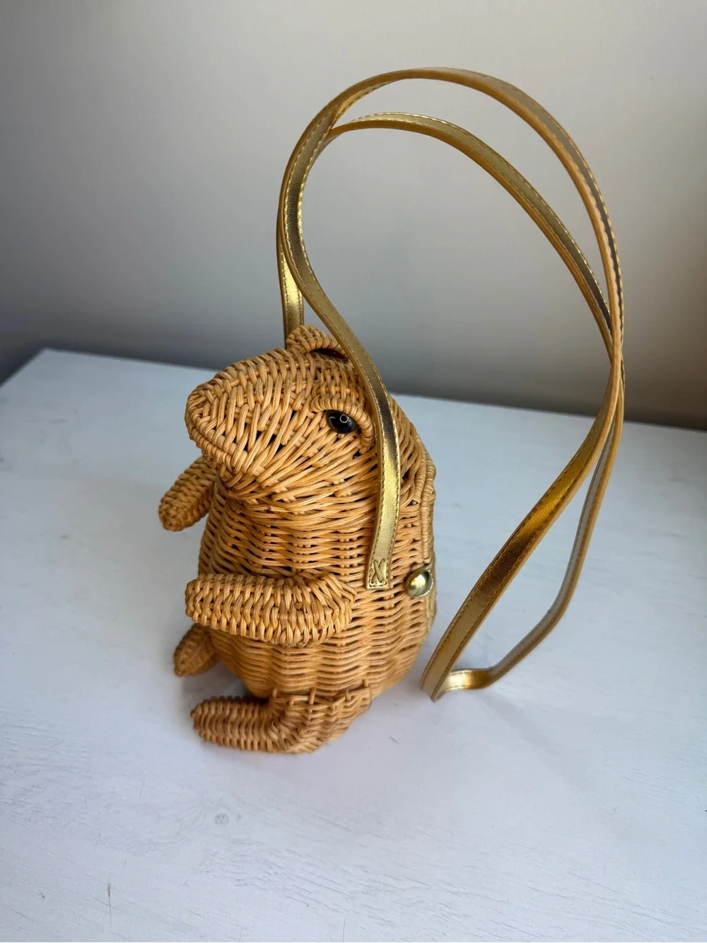 Cappelli Wicker Novelty CrossBody Frog Purse Button Eyes Animal Basket Bag